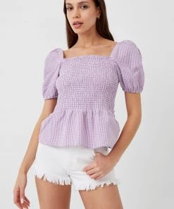 French Connection Gingham Smocked Top Sale