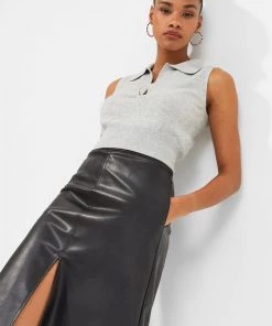 French Connection Etta Recycled Vegan Leather Midi Skirt Sale
