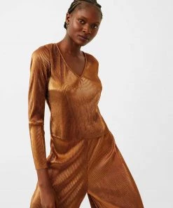 French Connection Taina Metallic Pleated Top Sale