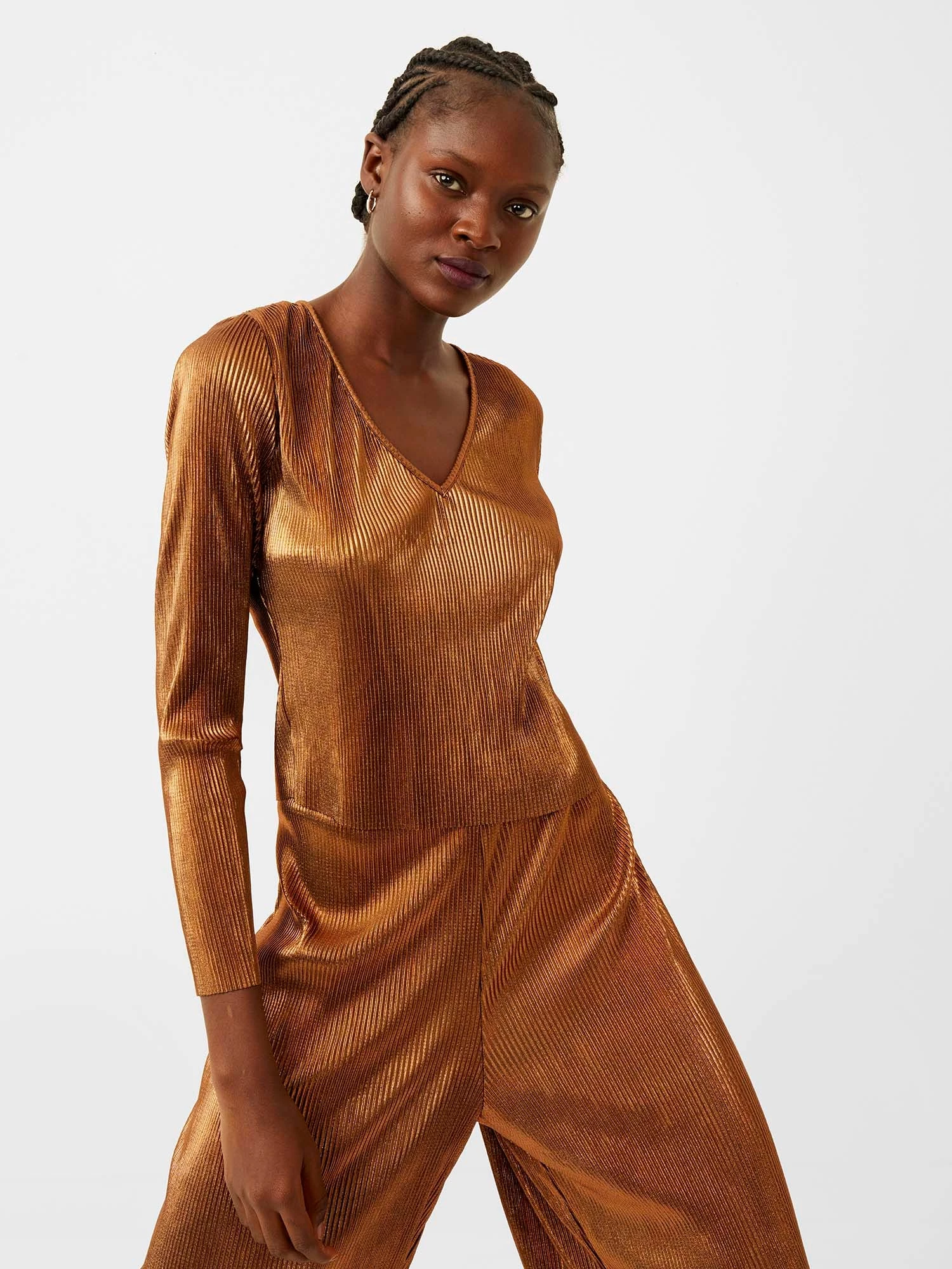 French Connection Taina Metallic Pleated Top Sale 3 French Connection Taina Metallic Pleated Top Sale