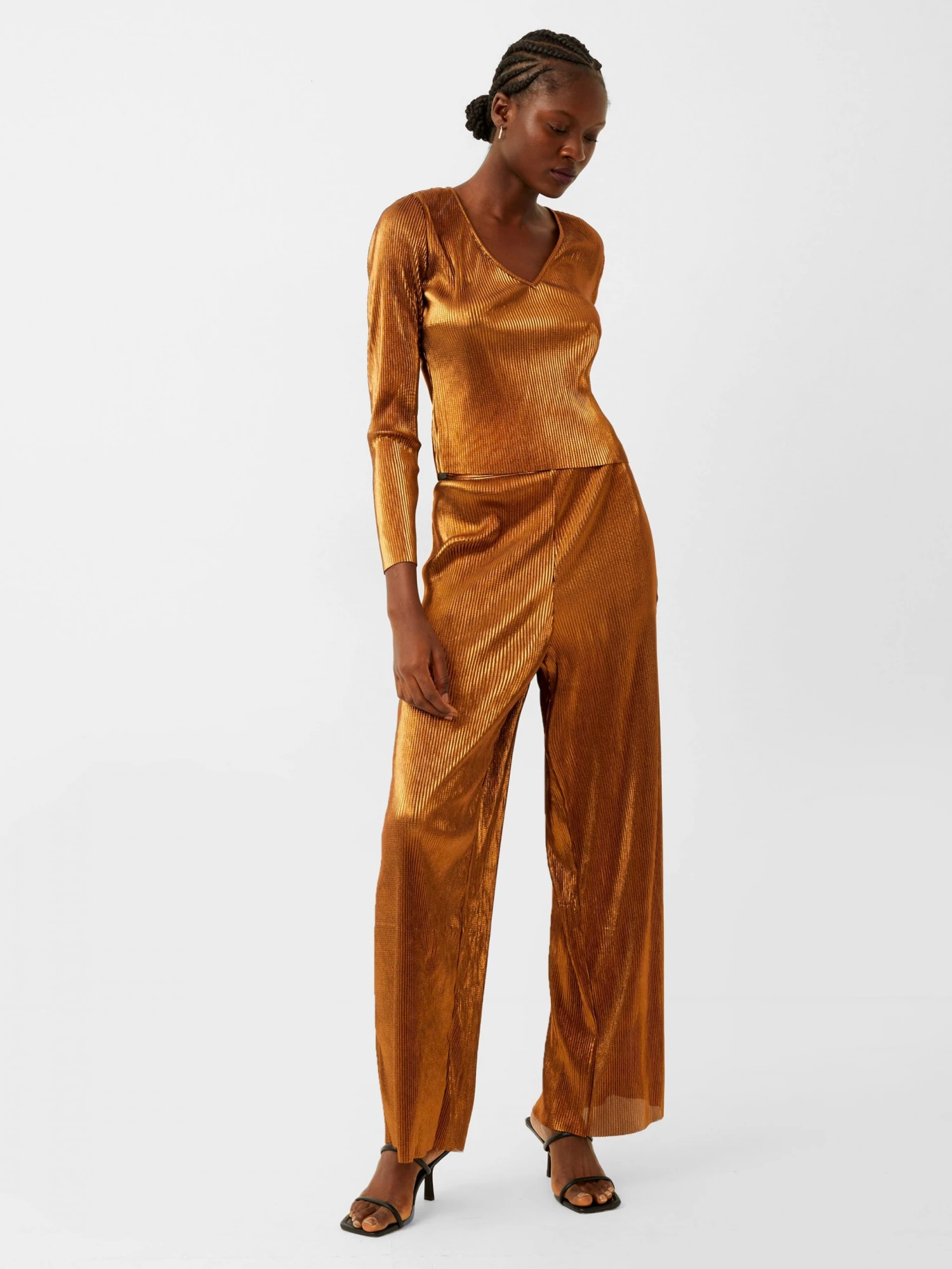 French Connection Taina Metallic Pleated Top Sale 5 French Connection Taina Metallic Pleated Top Sale