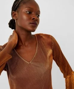 French Connection Taina Metallic Pleated Top Sale