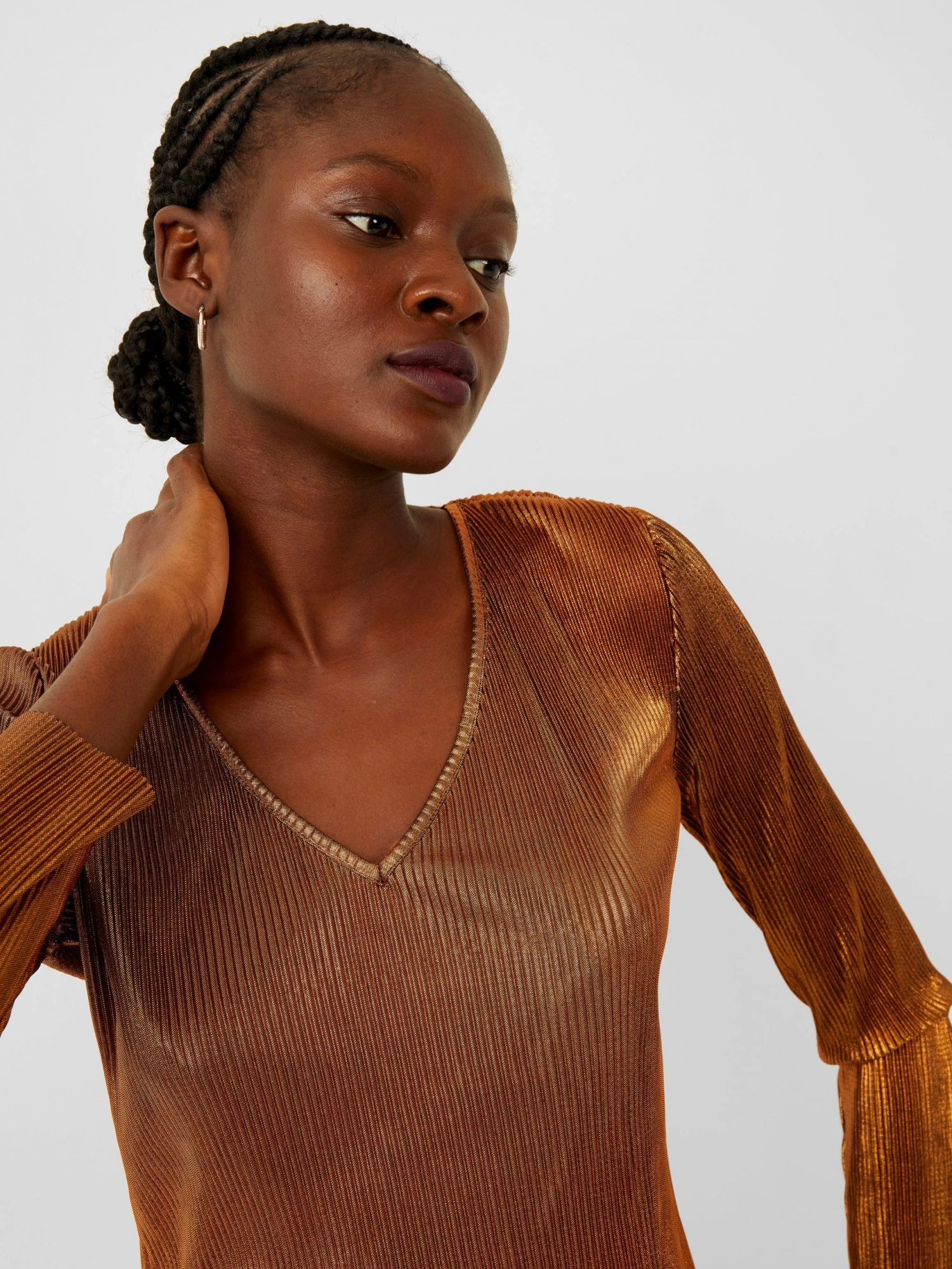 French Connection Taina Metallic Pleated Top Sale 4 French Connection Taina Metallic Pleated Top Sale