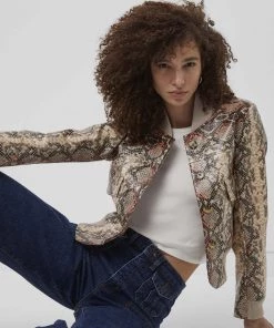 French Connection Bonnie Snake Print Biker Jacket Sale