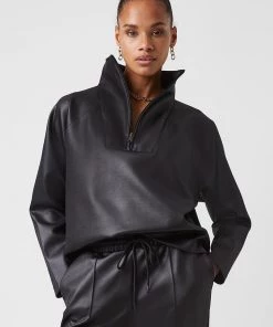 French Connection Maka Leather Look Jersey Top Sale