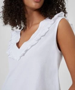 French Connection Perinne Organic V Neck Ruffle Top