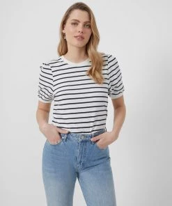 French Connection Striped Puff-Sleeved Top Tops