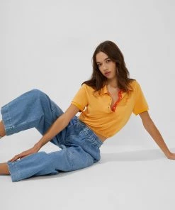 French Connection New In Xyris Pique La Glace Cropped Polo Shirt