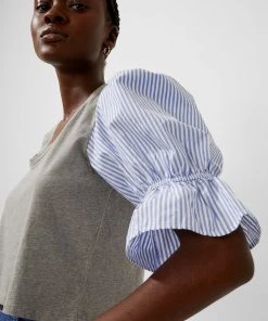 French Connection Peonia Organic Mix Media Jersey Top Sale