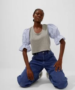 French Connection Peonia Organic Mix Media Jersey Top Sale