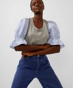 French Connection Peonia Organic Mix Media Jersey Top Sale