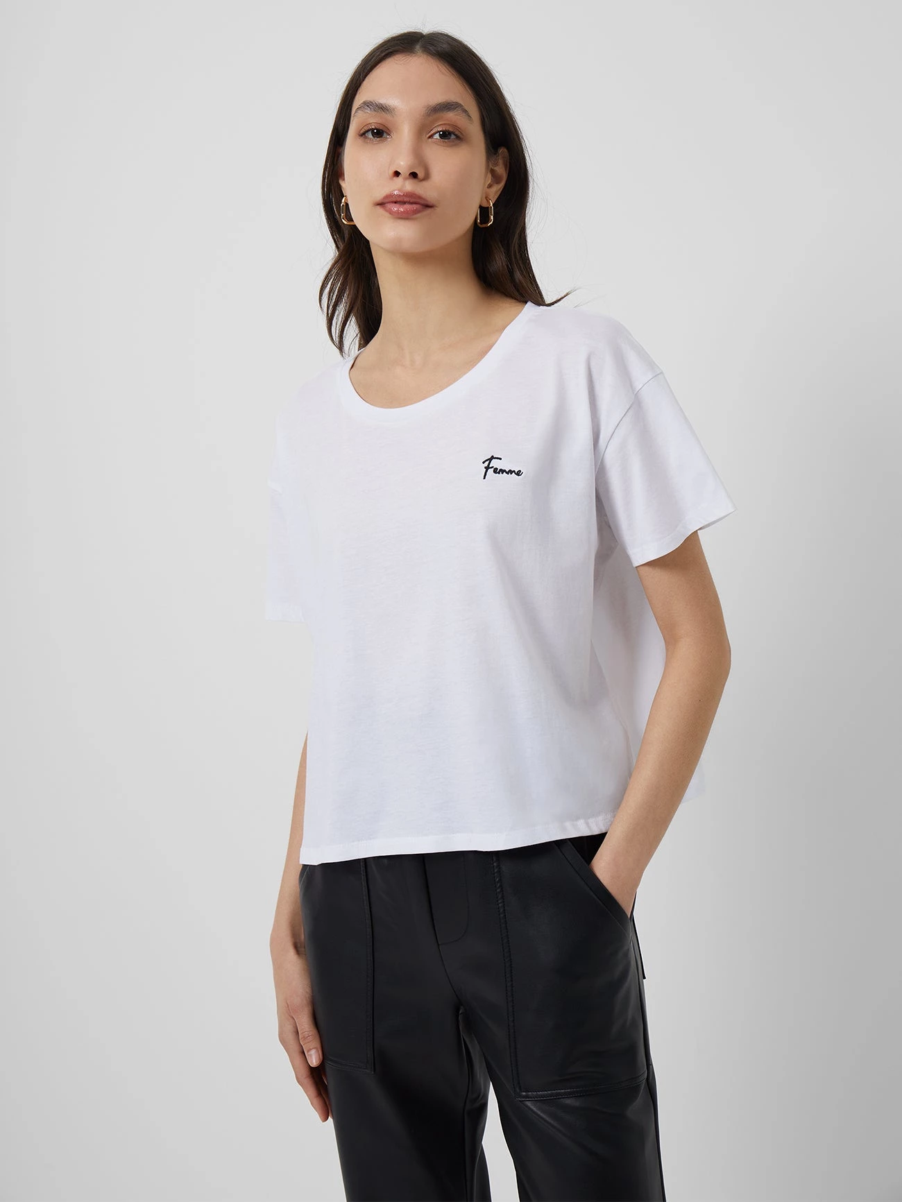 French Connection Femme Embroidered Cropped T-Shirt 3 French Connection Femme Embroidered Cropped T-Shirt