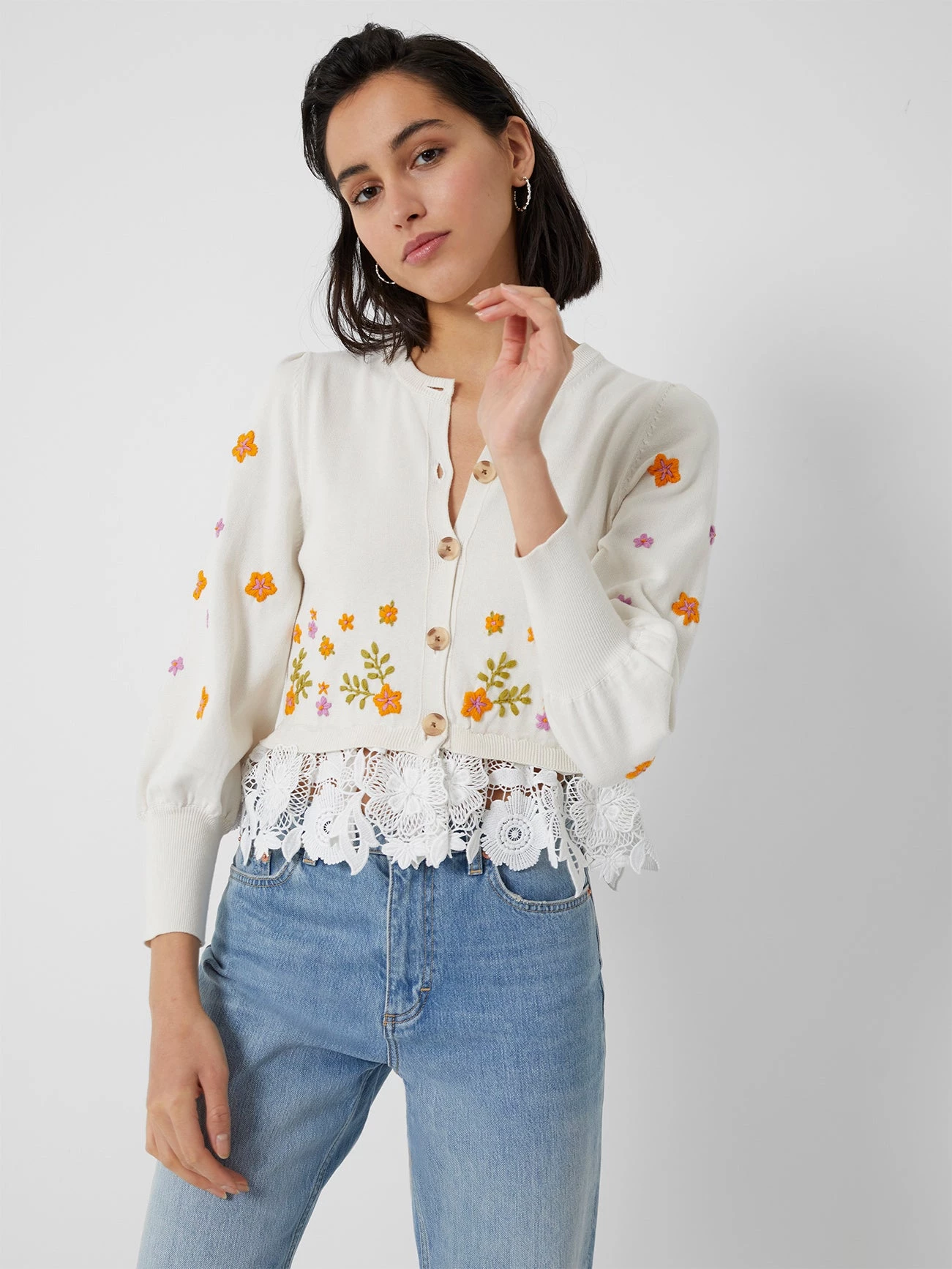 French Connection Kaitlyn Organic Floral Embroidery Cardigan Jumpers & Cardigans 6 French Connection Kaitlyn Organic Floral Embroidery Cardigan Jumpers & Cardigans