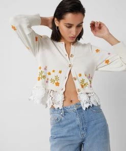 French Connection Kaitlyn Organic Floral Embroidery Cardigan Jumpers & Cardigans