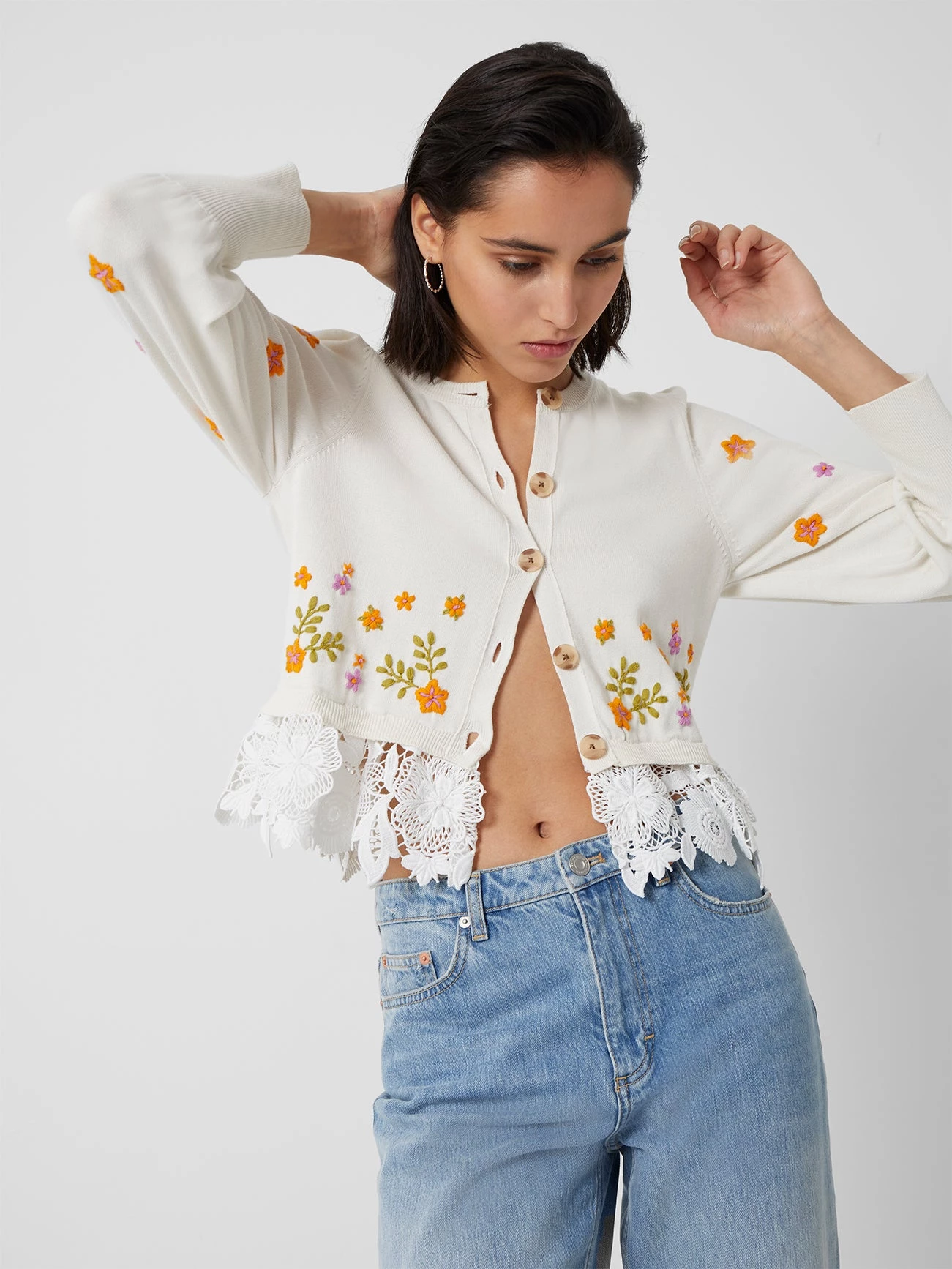 French Connection Kaitlyn Organic Floral Embroidery Cardigan Jumpers & Cardigans 3 French Connection Kaitlyn Organic Floral Embroidery Cardigan Jumpers & Cardigans