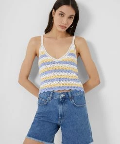 French Connection Nora Stripe Crochet Vest Top