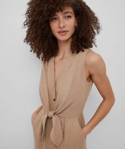 French Connection Ecre Linen Tie Waist Jumpsuit