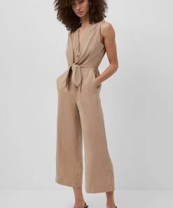 French Connection Ecre Linen Tie Waist Jumpsuit