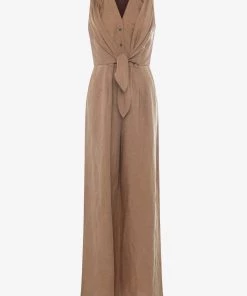 French Connection Ecre Linen Tie Waist Jumpsuit