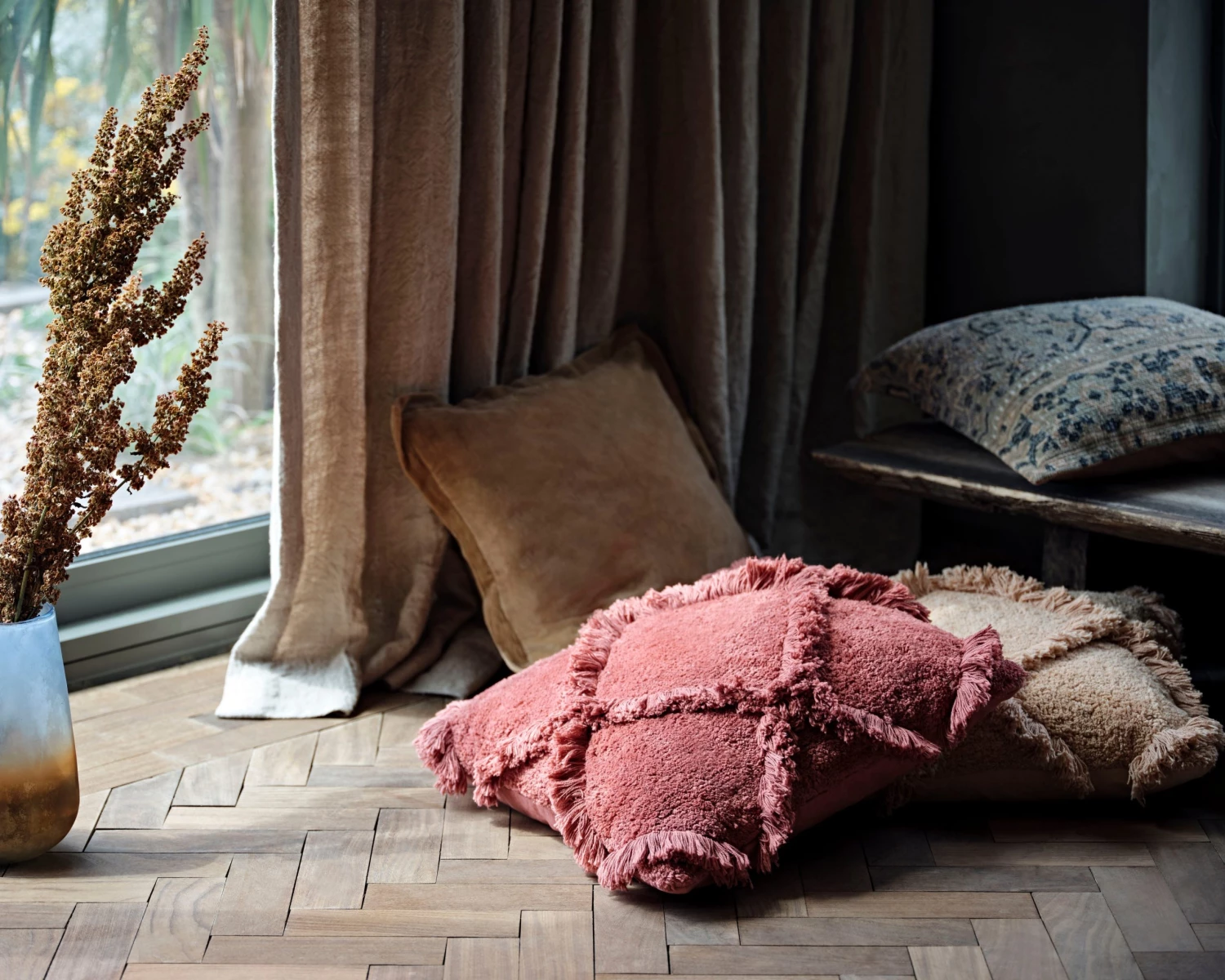 French Connection New In Raspberry Chevron Tufted Cushion 4 French Connection New In Raspberry Chevron Tufted Cushion