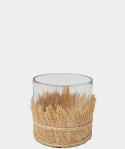 French Connection Large Golden Sun Raffia Glass