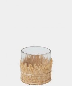 French Connection Large Golden Sun Raffia Glass