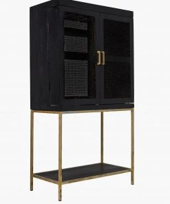 French Connection Noir Rattan Wine Cabinet New In