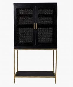 French Connection Noir Rattan Wine Cabinet New In