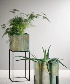 French Connection Square Antique Green Planter New In