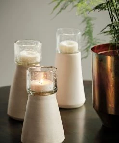 French Connection New In Large Sand Stoneware Candle Holder 5 French Connection New In Large Sand Stoneware Candle Holder