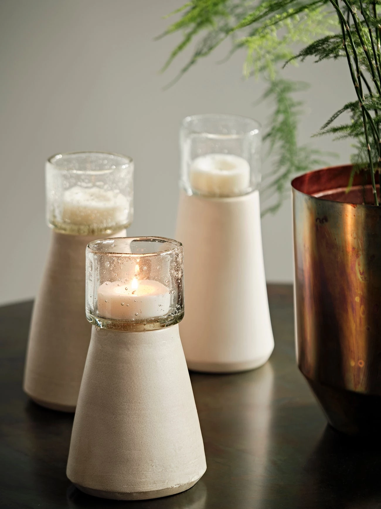 French Connection New In Large Sand Stoneware Candle Holder 4 French Connection New In Large Sand Stoneware Candle Holder