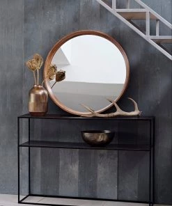 French Connection Wooden Round Mirror