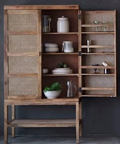French Connection Natural Rattan Pantry Unit New In