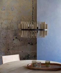 French Connection Gold Pipe Ceiling Light New In