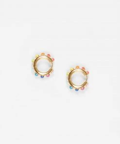 French Connection New In Rainbow Multi-Stone Hoop Earrings