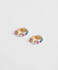 French Connection New In Rainbow Multi-Stone Hoop Earrings
